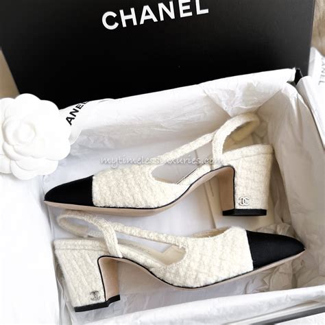 chanel slingback tweed white|Chanel slingback pumps.